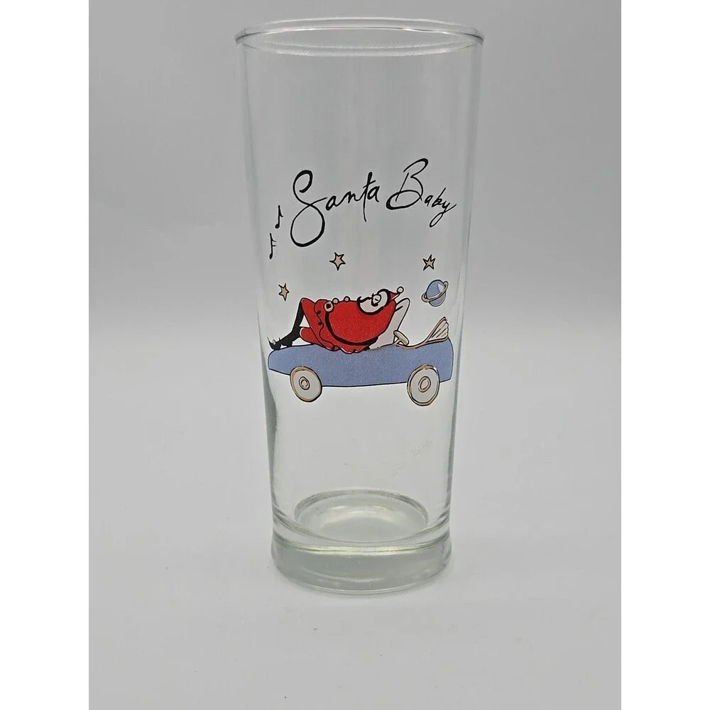 Pottery Barn Holiday Santa Baby Chilling On A Car Tumbler Highball Glass